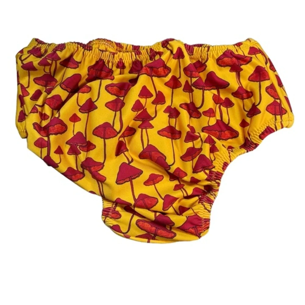 Agua Bendita Baby Bikini Bottom Yellow Red Mushroom‎ Print 9/12 Month New